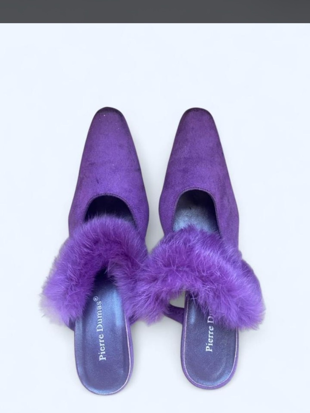 VTG size 8 Pierre Dumas Purple Faux-Fur Mule Heels